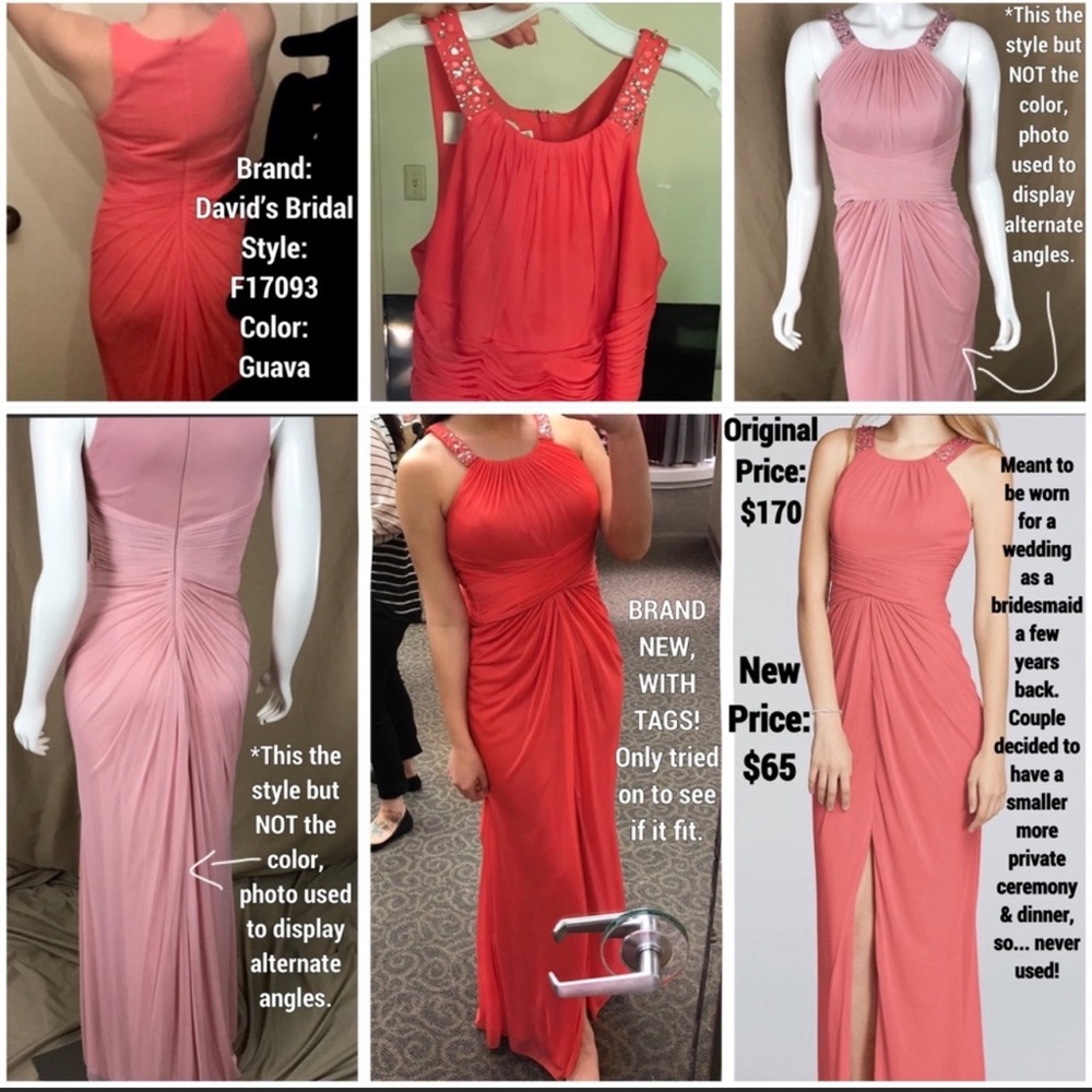 David's Bridal Bridesmaid Dress NWT GUAVA F17093 New With Tags Formal Prom Long